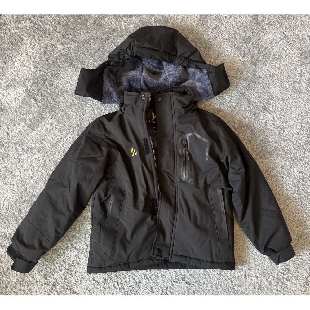 Keevoom Boys Waterproof Ski Jacket Size 6-7 Black Fleece Lined Hooded